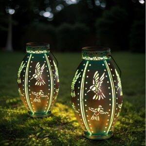 2 Pack Solar Lanterns Outdoor Waterproof Decorative Hummingbird Hanging Solar Lights - Image 3